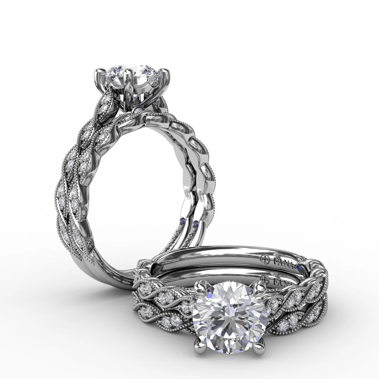 FANA Classic Diamond Solitaire Engagement Ring Setting With Diamond Twist Band - Image 4