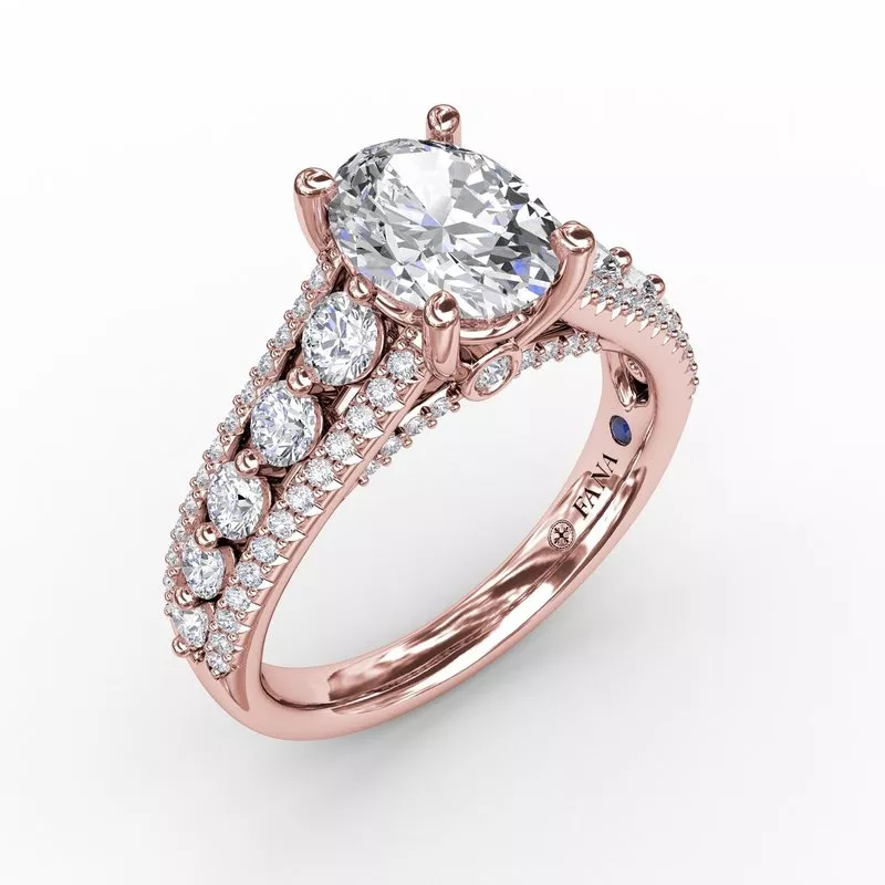 FANA Classic Oval Diamond Solitaire Engagement Ring Setting With Triple-Row Diamond Band - Image 6