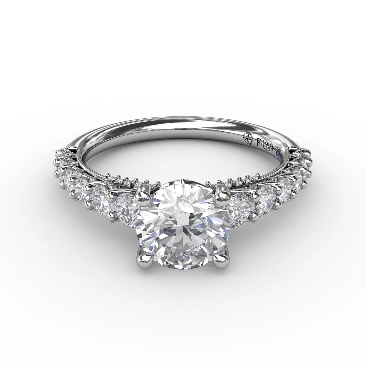 FANA Contemporary Diamond Solitaire Engagement Ring Setting With Openwork Diamond Band - Image 3