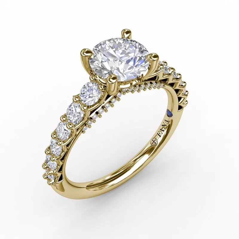 FANA Contemporary Diamond Solitaire Engagement Ring Setting With Openwork Diamond Band - Image 5