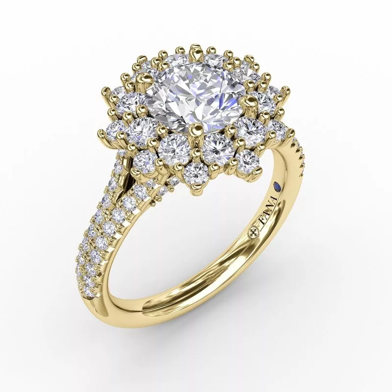 FANA Contemporary Floral Halo Engagement Ring Setting With Double-Row Pavé Band - Image 5