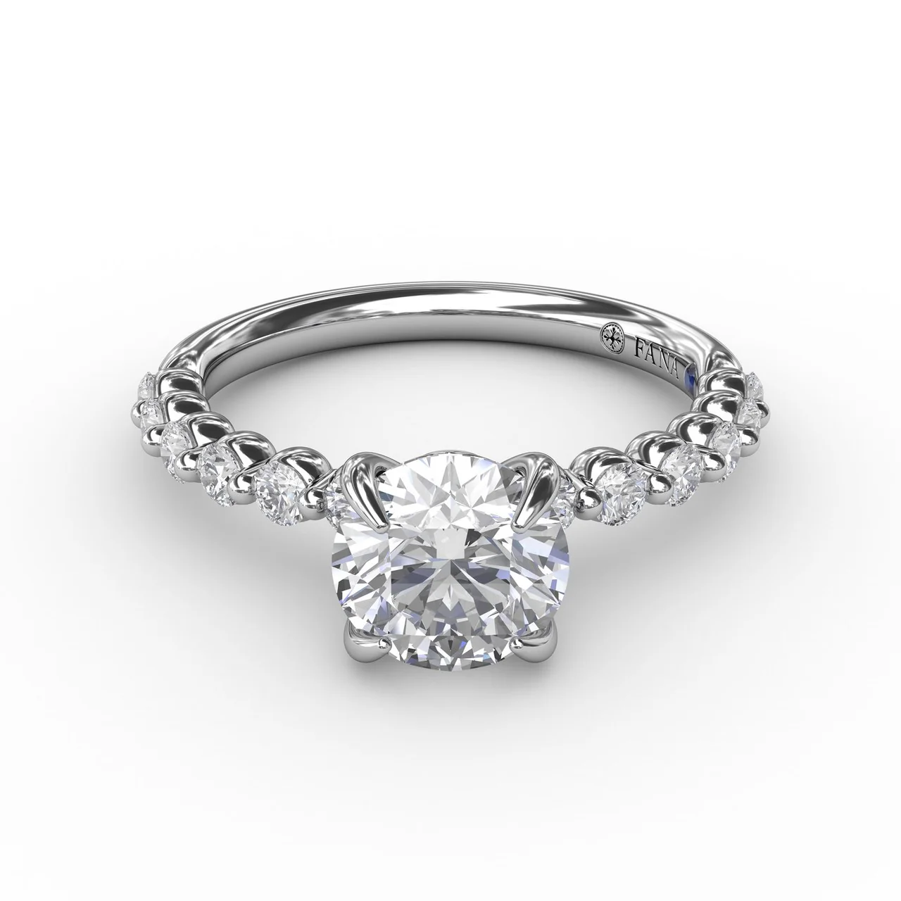 FANA Contemporary Round Diamond Solitaire Engagement Ring Setting With Diamond Band - Image 3