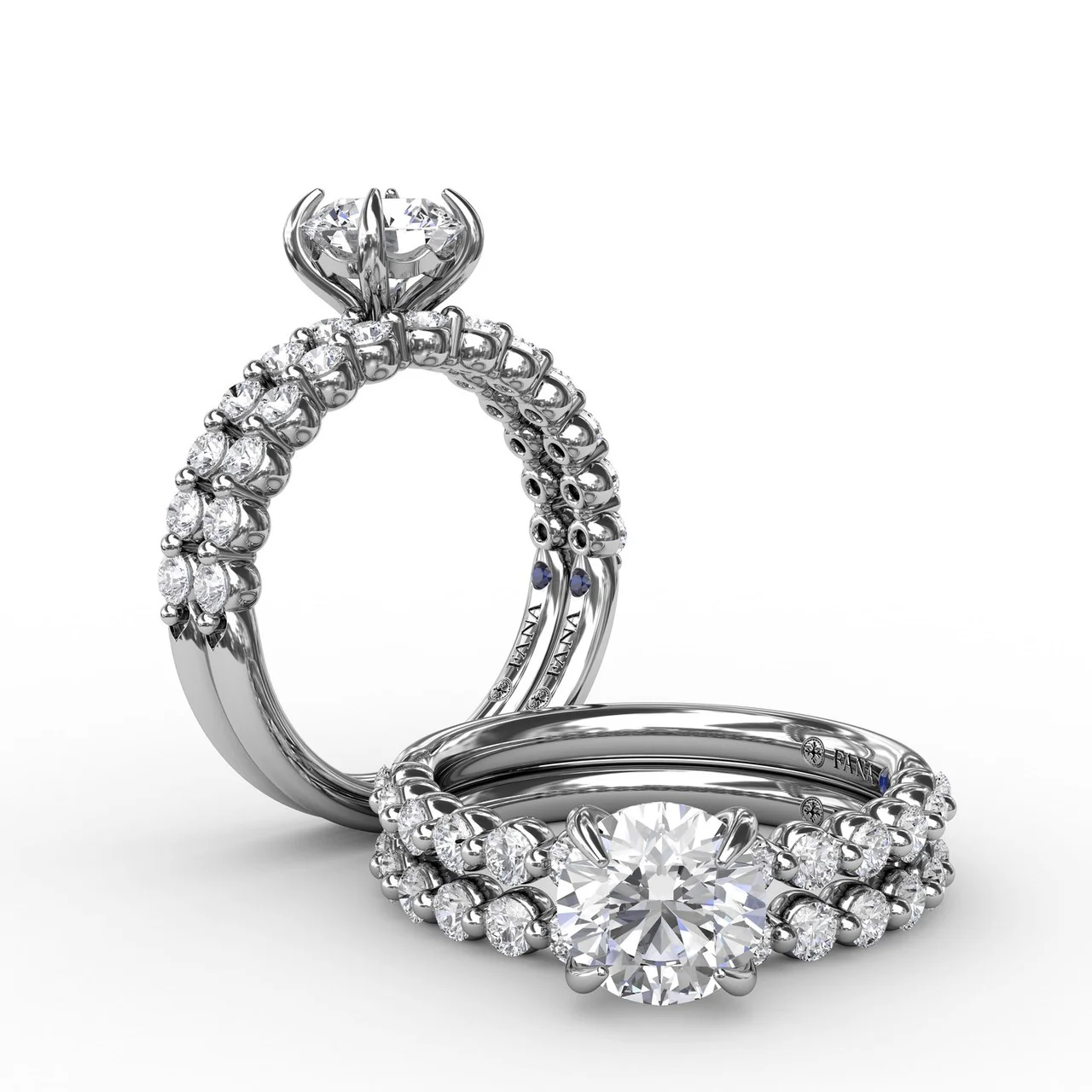 FANA Contemporary Round Diamond Solitaire Engagement Ring Setting With Diamond Band - Image 4