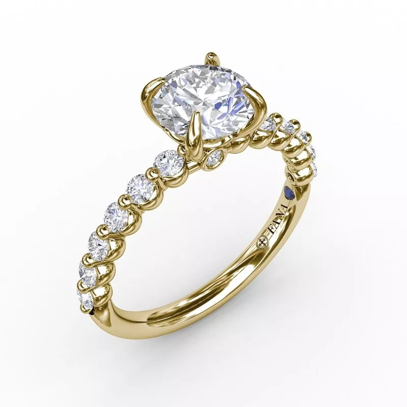 FANA Contemporary Round Diamond Solitaire Engagement Ring Setting With Diamond Band - Image 5