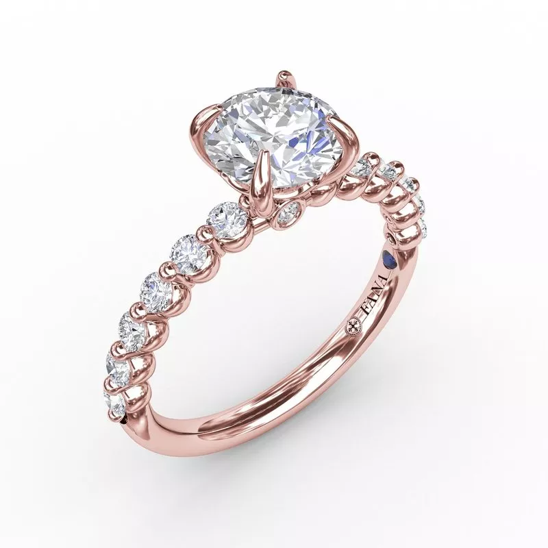 FANA Contemporary Round Diamond Solitaire Engagement Ring Setting With Diamond Band - Image 6