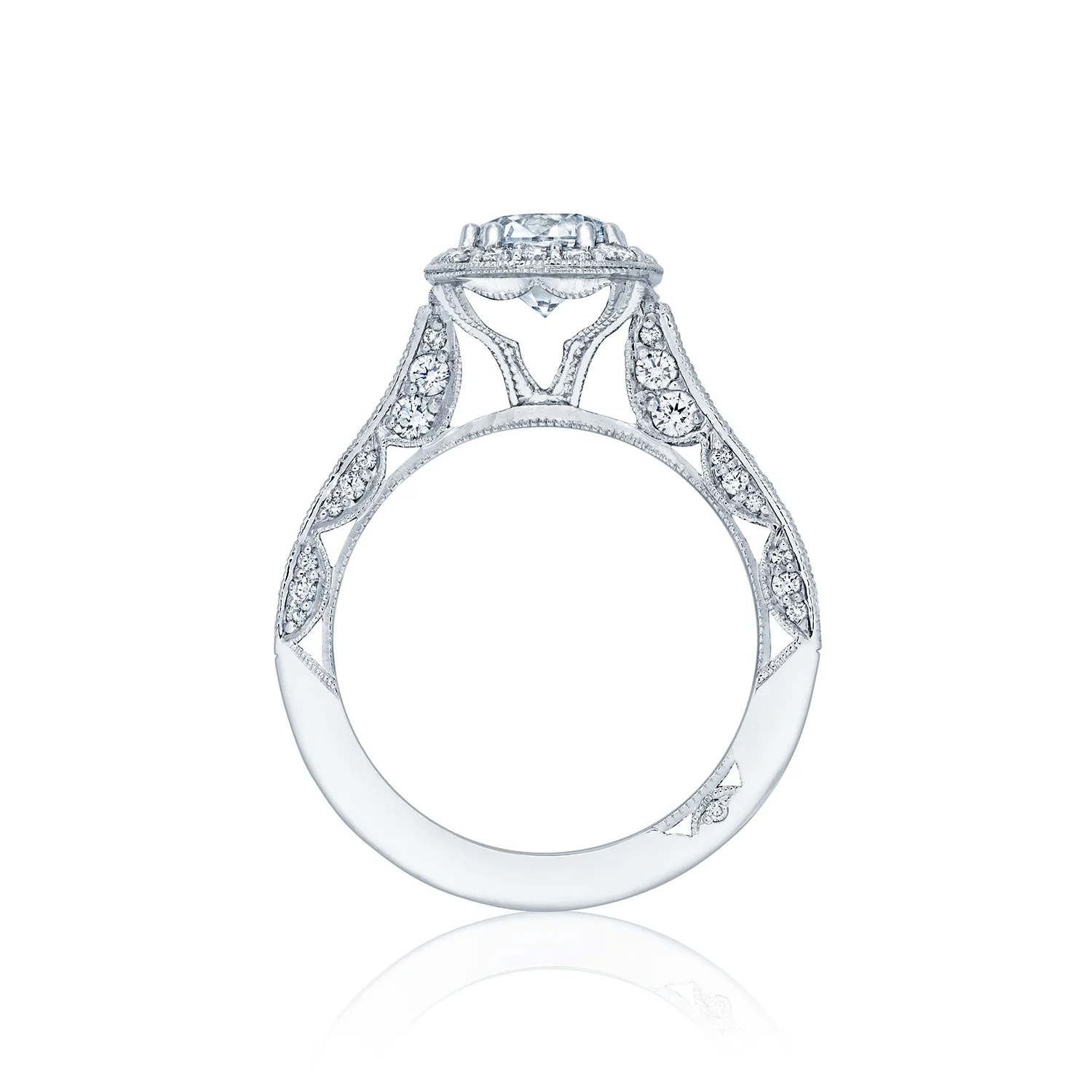 Tacori 18k White Gold Classic Crescent Round Diamond Engagement Ring Setting (0.79 CTW) - Image 3