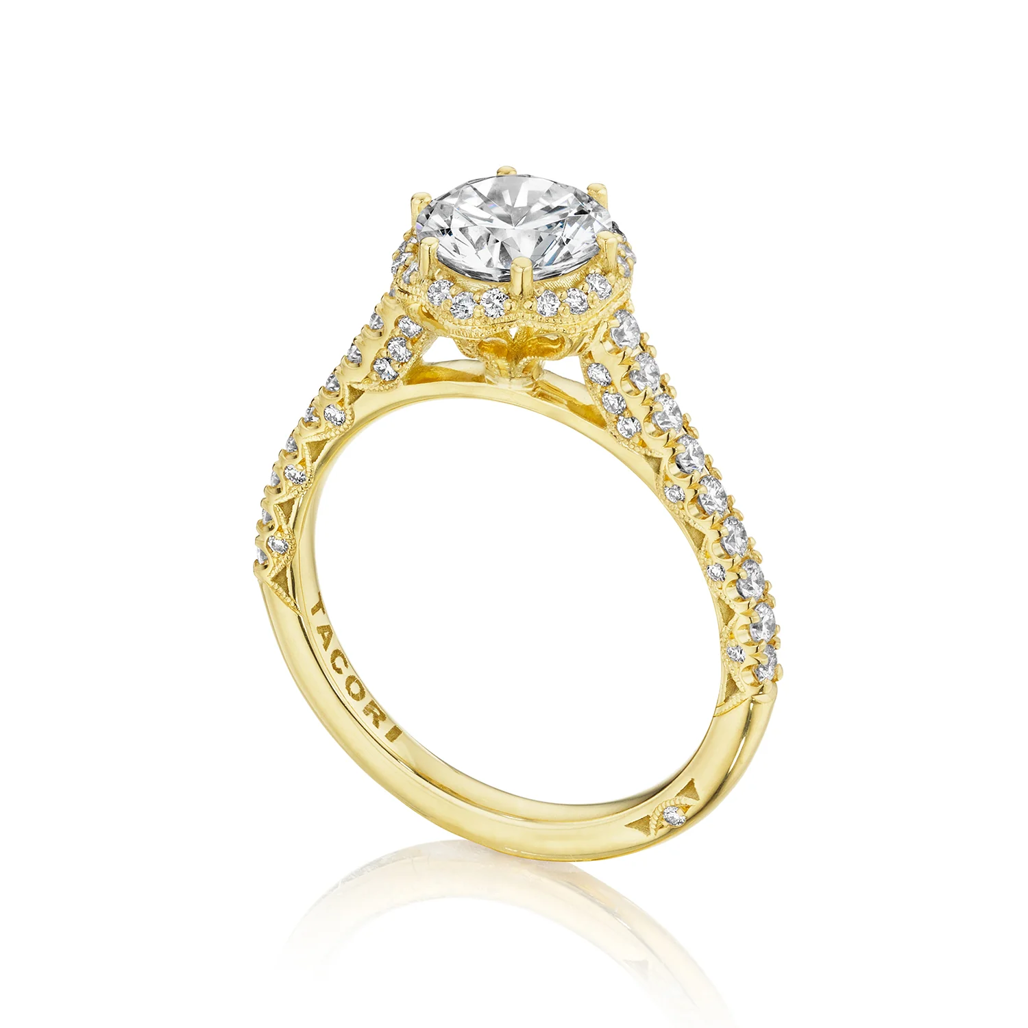 Tacori 18k Yellow Gold Petite Crescent Round Diamond Engagement Ring Setting (0.5 CTW) - Image 7